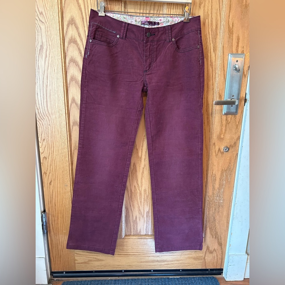 Prana low-rise corduroy pants, size 8, raisin.